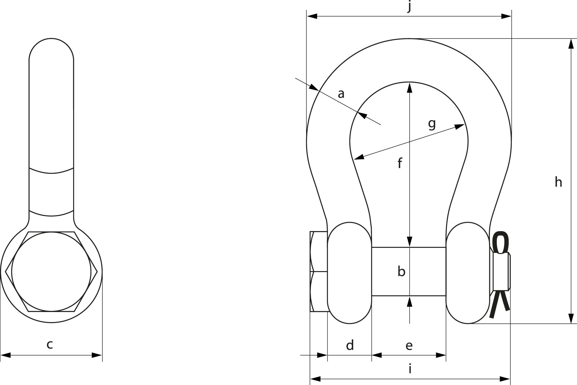 Green Pin Bow Shackle SCP (Slim Shackle) dimensions